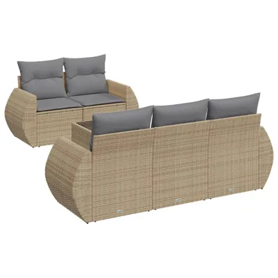Produktbild von vidaXL 6-tlg. Garten-Sofagarnitur mit Kissen Beige Poly Rattan