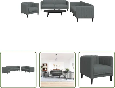Produktbild von The Living Store 3-tlg. Sofagarnitur Dunkelgrau Stoff
