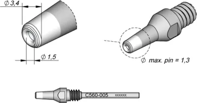 Obrázek produktu pro JBC Odpájecí hrot řady C560, C560005/Ø 1,5 mm, 3,4 mm, Pincleaning C560005