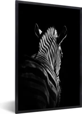 Produktbild von MuchoWow® Gerahmtes Poster Zebra - Tier - Schwarz und weiß - Wildtiere 60x90 cm - Poster mit Schwarzem Bilderrahmen Wandposter Rahmen Foto Bilder - Kunst