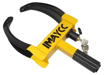 Obrázek produktu pro Parkovací zámek pro karavany a obytné vozy, žlutá/černá barva, rozsah pro šířku pneumatik 19-32 cm, 10-stupňové nastavení, zámek s měděným jádrem
