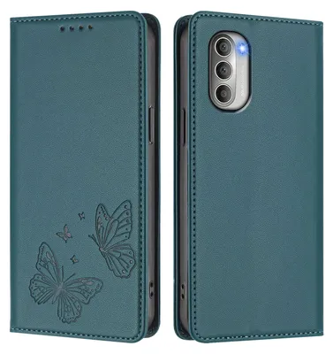 Produktbild von Lederhülle für Motorola Moto G51 5G, Schmetterling Prägung Leder Brieftasche Schutzhülle mit Ständer Grün