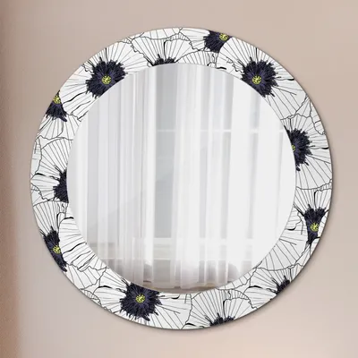 Produktbild von Kosmetikspiegel Spiegel - Flurspiegel - Spiegel mit Modischem Print – Dekospiegel - Linear Blumen Zusammensetzung - Rund: Ø60 cm