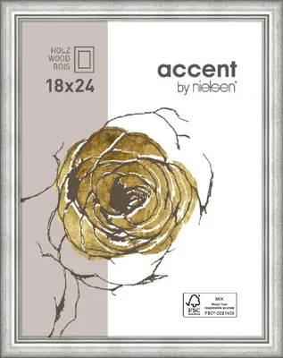 Image de Cadre photo en bois Nielsen Ascot, dimensions 30x40 cm, finition argentée, avec fond en MDF, idéal pour les photos sans passe-partout