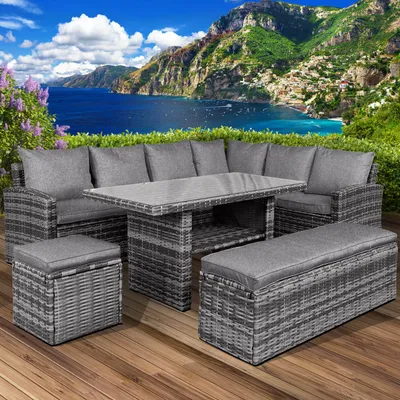 Produktbild von BRAST Gartenmöbel Set Eco   Grau/Anthrazit   bis zu 9 Personen   inkl. extra Dicke Kissen   Outdoor Loungemöbel Sitzgruppe Essgruppe Garnitur