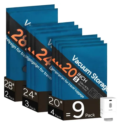 Productafbeelding van Vacuümzakken voor kleding, set van 9, met draadloze pomp | Oxford | 80% ruimtebesparend | USB-C | 4500 Pa