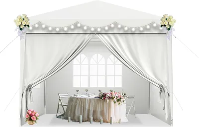 Image de XMTECH Pavillon de jardin Tente de jardin 3x3m imperméable avec parois latérales amovibles et fenêtre Tente de fête Tente à bière Protection UV (Blanc)