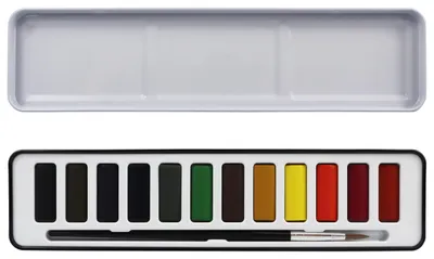 Phoenix Aquarellfarben-Set mit 12 Farben, Pinsel und geöffnetem Malkasten
