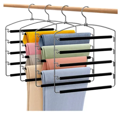 Produktbild von 35 cm platzsparender Hosenbügel, 4 Stück Metall Hosenbügel mit rutschfester Polsterung für Schals, Hosen, Krawatten, Handtücher und Kleidung, Schwarz