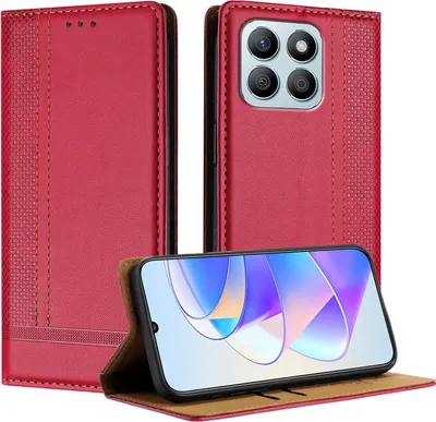 Produktbild von Handyhülle für Honor X8b Leder Flip Klappbare Schutzhülle mit Standfunktion Rot