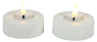 Zdjęcie produktu dla DECOSTAR Świeczki LED do podgrzewaczy, białe na zewnątrz, 2 szt., z timerem, 6,5 x 5,2 cm, płomień 3D w kolorze ciepłej bieli