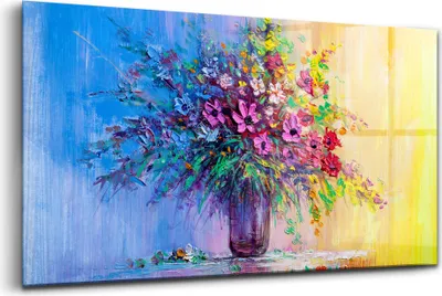 Obrázok produktu pre Obraz z tvrdeného skla - Maľovanie Stien - Temperované Sklo - 120x60 cm - Kvety vo váze