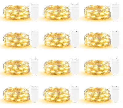 12er Set 2m 20 LED Lichterkette Silberdraht Batterie Warmweiß