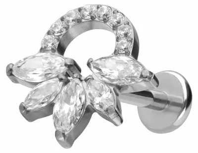Produktbild von Ohrpiercing, Nasenpiercing Titan Labret mit Push Fit KRISTALLRASSEL Silber Stablänge: 7mm | Stabstärke: 1,2mm