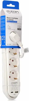 Obrázek produktu pro Vícenásobná zásuvka se 4 zásuvkami s vypínačem EDM 41823 Bílá 3680 W 250 V 30 W (1,5 m)