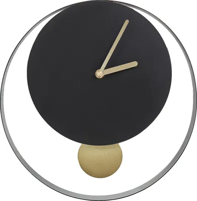 Produktbild von BELIANI Wanduhr Schwarz u. Gold Metall Rund ø 30 cm mit Pendel Zeigern Batteriebetrieben ohne Zahlen Indizes Sekundenzähler Modernes Design Pendeluhr
