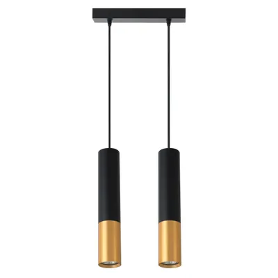 Produktbild von MasterLED Pendelleuchte 2-flammig - GU10 - Schwarz Gold - Aluminium-Zylinder - höhenverstellbar - modern für Esszimmer & Küche