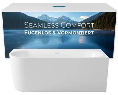 Produktbild von Calmwaters® Vorwand-Badewanne 160x75 cm Komplettset Seamless Comfort, fugenloses Design, vormontiert mit Schürze & Ablaufgarnitur, linke Ausführung, EU, Acryl, 02SL6225