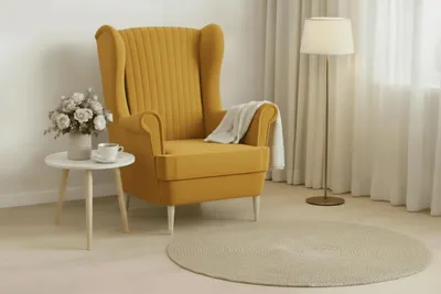 Produktbild von Ohrensessel, Sessel aus Samstoff, Stuhl, Sitzmöbel, Polstersessel, Relaxsessel - Sessel Comfy - Gelb (Manila 32)