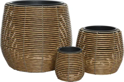 Produktbild von Blumentopf Outdoor in Rattanoptik 17-40cm Hellbraun 3er Set
