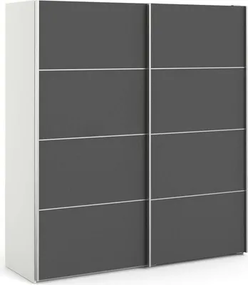 Produktbild von Kleiderschrank 2 Türen Arienne, Schlafzimmermöbel, Schrank, Garderobe, 182x64 h202 cm, Weiß und Grau