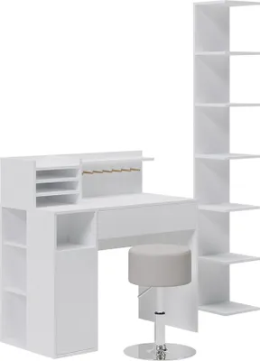 Produktbild von Schreibtisch Vicco  Weiß 3 Teile, mit Bücherregal und Hocker, Model 41639