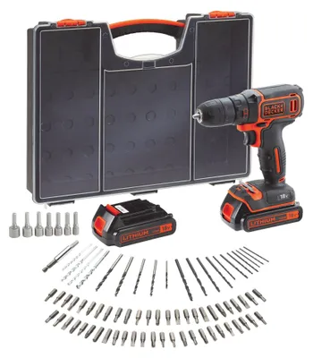 Image de Black+Decker Perceuse-visseuse 18V 1.5Ah avec 2 batteries et 80 accessoires en organiser - BDC718AS2O-QW