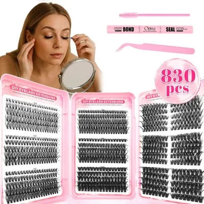 Produktbild von 830 Stück Wimpern Set mit 30D 40D 50D 60D 80D 100D Wimpern DIY Wimpern Pinzette Segmentiert Professionelles Wimpernverlängerung Set fake lashes