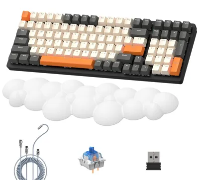 Produktbild von Kabellose mechanische Tastatur mit weißer Handgelenkauflage, 100 Tasten, 96%-Layout