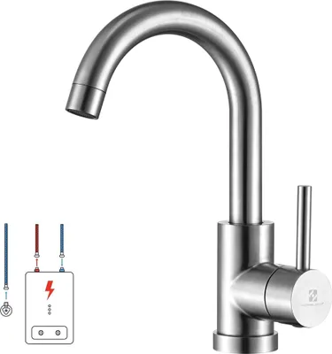 Produktbild von Niederdruck Wasserhahn Küche, Wasserhahn 360° Drehbar Küchenarmatur Niederdruck aus Edelstahl, Spültischarmatur für Spüle Boiler oder Untertischgeräte