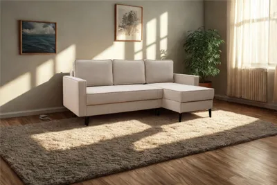 Produktbild von Kaiser Möbel Ecksofa mit schlaffunktion und bettkasten, Ecksofa L-Form, Eckcouch L-Form KEBI stoff Curio Beige Rechts