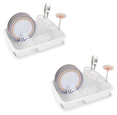 Productafbeelding van Novaliv 2x afdruiprek WIT, 40 x 30 cm, inclusief afdruipbak – Afdruiprek voor keuken en kleine wastafel – voor het afdrogen van servies en bestek – afdruiprek