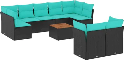Produktbild von vidaXL 10-tlg. Garten-Sofagarnitur mit Kissen Schwarz Poly Rattan