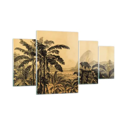 Produktbild von Bilder auf glas - 4 Teile - Palmen Wald Regnerisch - 160x90cm - Glasbilder - Wandbilder - Bilder - zum Aufhängen bereit - Wanddekoration aus Glas - Glas Bilder - Wandbild auf Glas - GDL160x90-4983