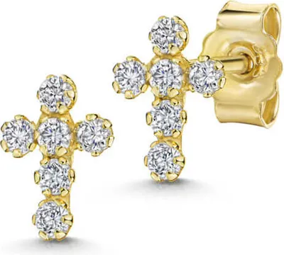 Produktbild von Ohrstecker 333er Gelbgold Kreuz mit Zirkonia