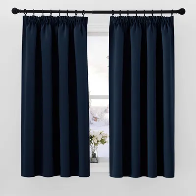 Image de Rideau occultant court, thermique, bleu foncé, 145x140 cm (lot de 2)