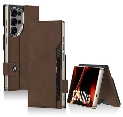 Obrázok produktu pre Kožené puzdro typu flip pre Samsung Galaxy S26 Ultra 5G Book Wallet, skladacie, hnedé