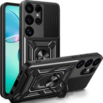 Produktbild von Outdoor Panzer Hülle für Samsung Galaxy S25 Ultra mit Kameraschutz Ringhalter in Schwarz