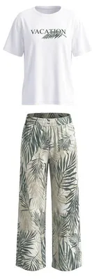 Produktbild von Langes zweiteiliges Damen-Pyjama-Set: Bedrucktes T-Shirt und gemusterte Pyjamahose
