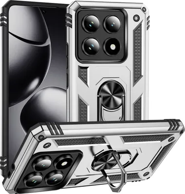 Obrázek produktu pro Pouzdro pro Xiaomi 14T Pro dvouvrstvé robustní, vojenská ochrana pouzdro s držákem prstenu a stojánkem Stříbro