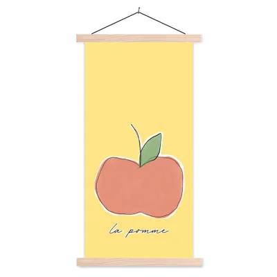 Produktbild von MuchoWow® Textilposter Apfel - Obst - Text 40x80 cm mit holzfarbenen Rahmen - Wohnzimmer