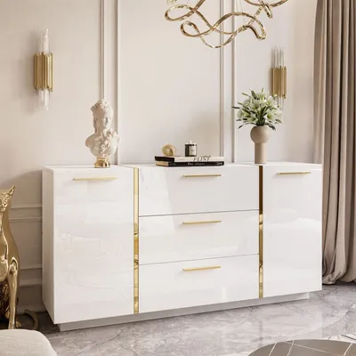 Produktbild von Kommode mit Schubladen ONYX Hochglanz Weiß  158 cm mit Griffe