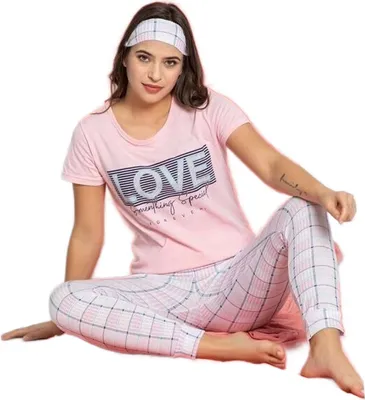 Produktbild von Damen Pyjama Schlafanzug Rosa M Kurz 2-Teiler Set S-82