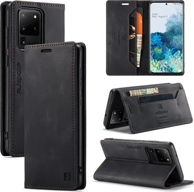 Image de Samsung Galaxy S20 Ultra Portefeuille Housse, rétroPolyuréthaneLeather Case Stand Housse de protection pour Samsung Galaxy S20 Ultra 5G Noir