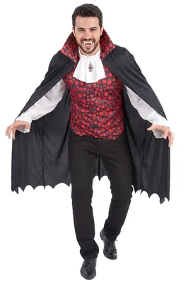 Productafbeelding van Elegant vampier kostuum voor heren, Halloween, zwart-rood-wit - maat M/L