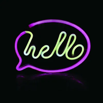 Obrázek produktu pro ACA Neonové nástěnné osvětlení HELLO, 220 LED diod, napájení na baterie (3xAA/USB), bílo-růžové, IP20, 25,5 x 2 x 18,5 cm, F0422072330