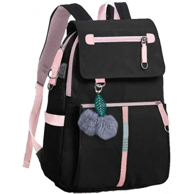 Zdjęcie produktu dla eCa PL158 Uniwersalny szkolny plecak sportowy z kółkiem na klucze i portem USB, 37 l, czarny