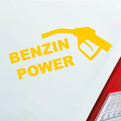 Produktbild von Auto Aufkleber Benzin Power Hoher Verbrauch Tanken 19x7 cm Gelb Sticker Heckscheibenaufkleber