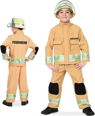 Kinder Kostüm Feuerwehr Gr. 98-104 sandfarben Berufs-Feuerwehr Fasching Karneval Kindergeburtstag