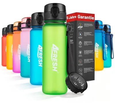 Produktbild von 4FRESH Trinkflasche 500 ml aus Tritan – BPA-freie Wasserflasche mit Sieb, auslaufsicher, Sportflasche klein für Fitness, Schule & Alltag